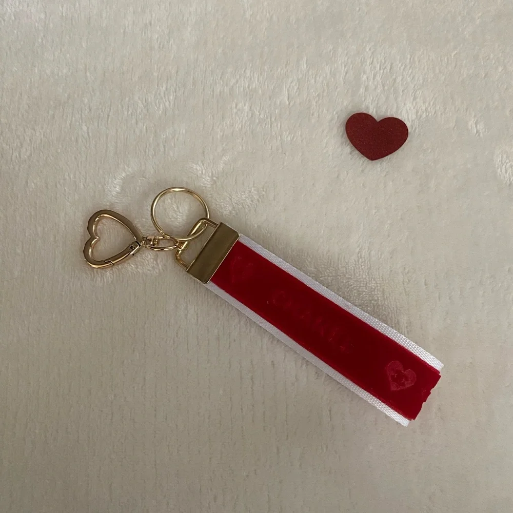 CHANEL Ribbon Red Heart Keychain